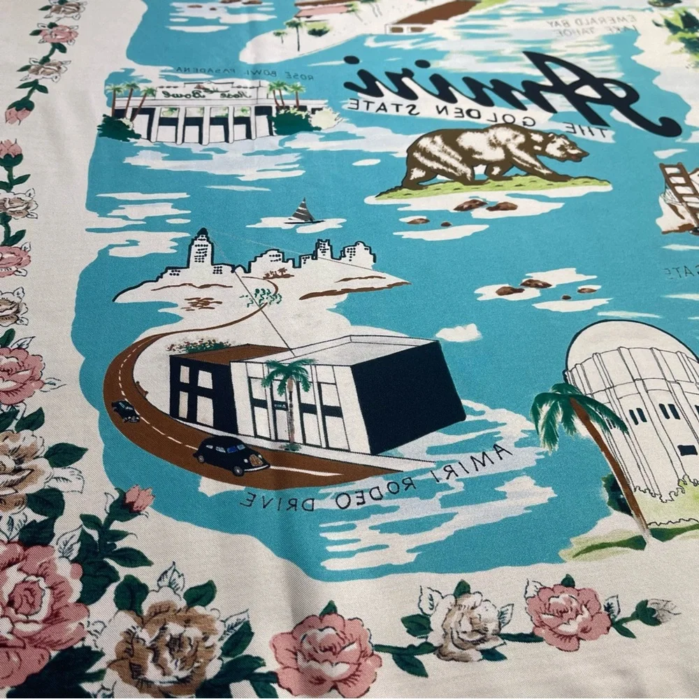 AMIRI California Hawaiian Map White Multi Silk Scarf Size One Size - Picture 8 of 10